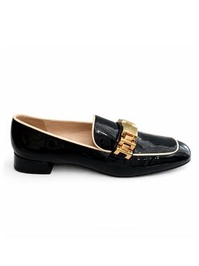 Prada Black Patent Leather Loafers with Gold  Chain Size 38 1/2